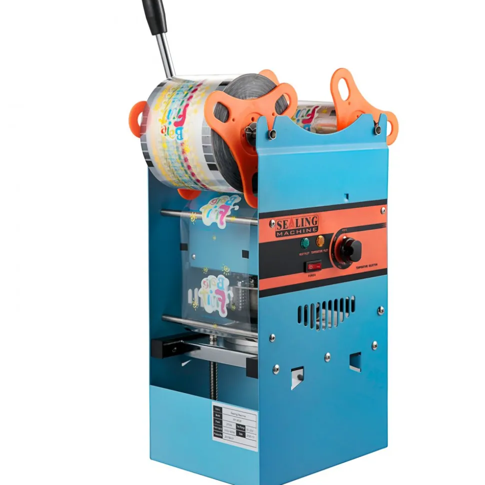 VEVOR Manual Tea Cup Sealer Machine, 300-500 Cup/h Manual Boba Tea Sealer Machine, Blue Boba Tea Sealing Machine, 90/95mm Cup Diameter Cup Sealing Machine with Heating Technology for Bubble Milk Tea