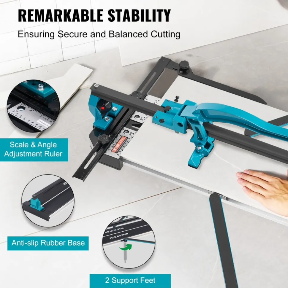 VEVOR Manual Tile Cutter, 48 inch, Porcelain Ceramic Tile Cutter with Tungsten Carbide Cutting Wheel, Infrared Positioning, Anti-Skid Feet, Durable Rails for professional installers or beginners
