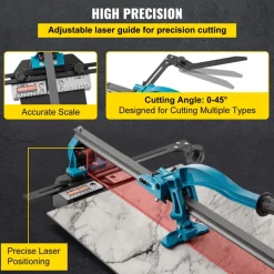VEVOR Manual Tile Cutter, 24 inch, Porcelain Ceramic Tile Cutter with Tungsten Carbide Cutting Wheel, Infrared Positioning, Anti-Skid Feet, Durable Rails for professional installers or beginners