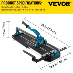 VEVOR Manual Tile Cutter, 24 inch, Porcelain Ceramic Tile Cutter with Tungsten Carbide Cutting Wheel, Infrared Positioning, Anti-Skid Feet, Durable Rails for professional installers or beginners