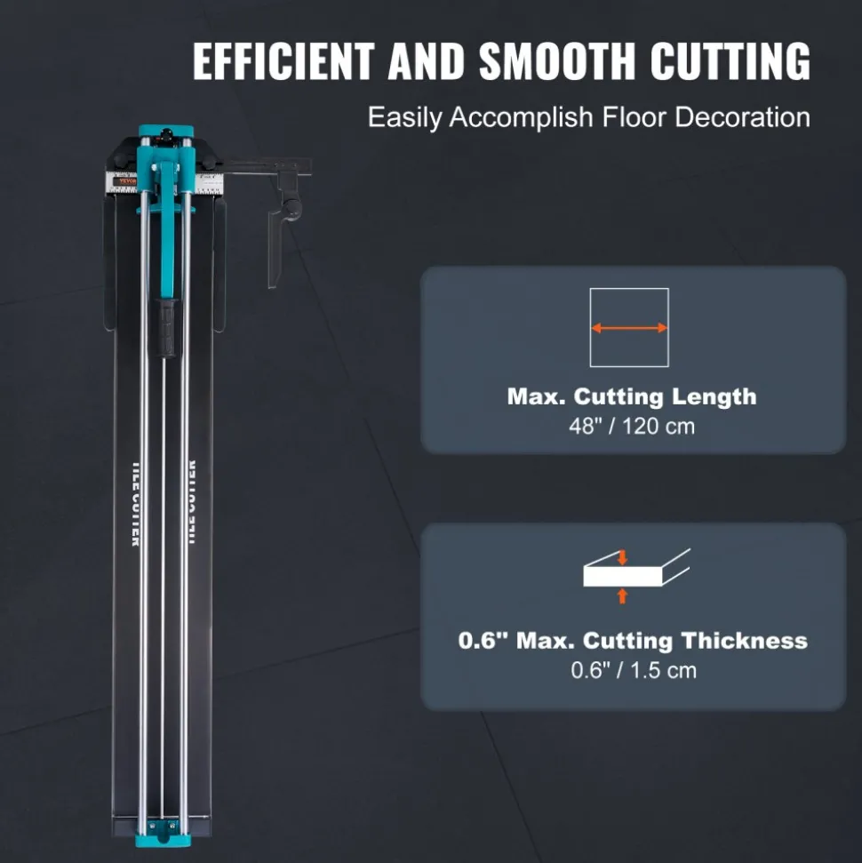 VEVOR Manual Tile Cutter, 48 inch, Porcelain Ceramic Tile Cutter with Tungsten Carbide Cutting Wheel, Infrared Positioning, Anti-Skid Feet, Double Rails for professional installers or beginners