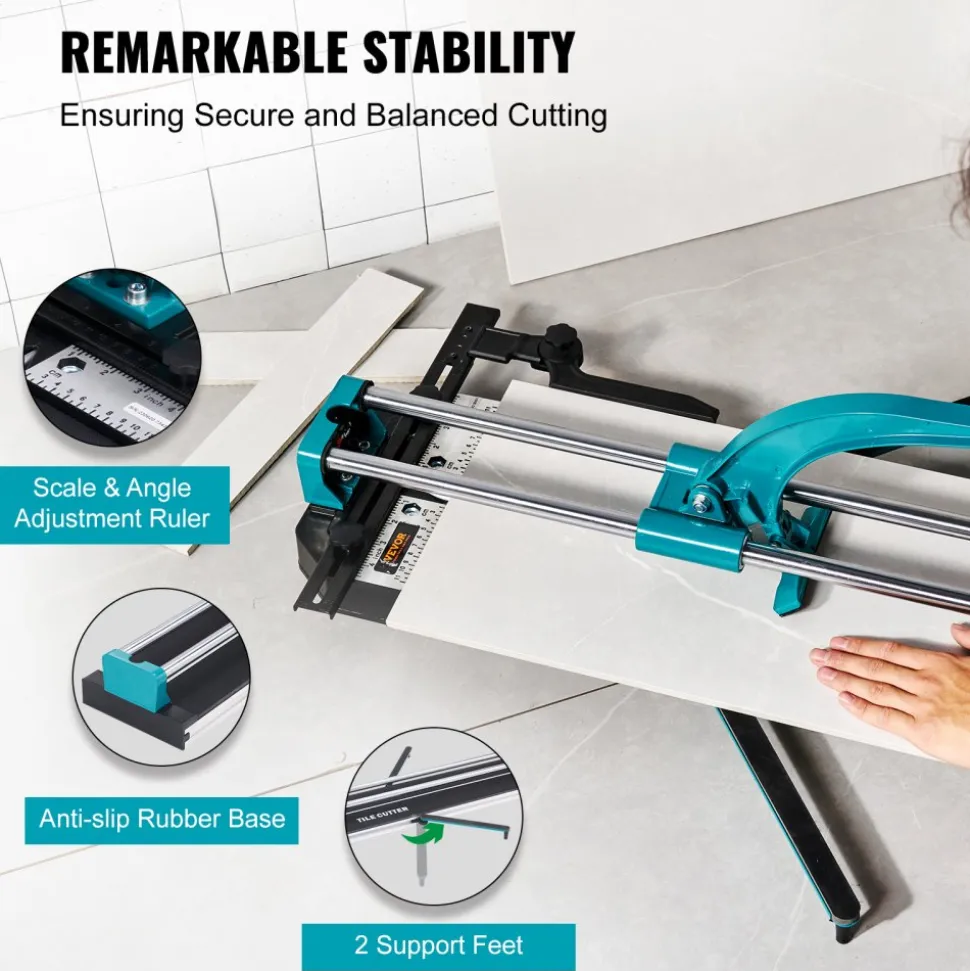 VEVOR Manual Tile Cutter, 48 inch, Porcelain Ceramic Tile Cutter with Tungsten Carbide Cutting Wheel, Infrared Positioning, Anti-Skid Feet, Double Rails for professional installers or beginners