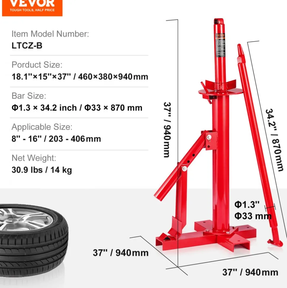 VEVOR Manual Tire Changer, Portable Hand Bead Breaker Mounting Tool for 203 - 406 mm Tires, Compatible with Car Truck Trailer, Tire Mounting Machine for Home Garage Small Auto Shop