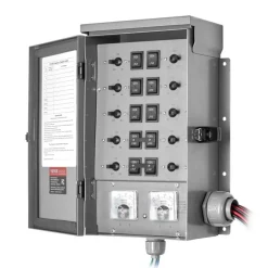 VEVOR Manual Transfer Switch, 30-Amp 10-Circuit, Prewired Generator Transfer Switch Kit with NEMA L14-30P Power Inlet Box, Double-Throw Switch, NEMA 3R, Mechanical Watt Meter, for 7500W Generators