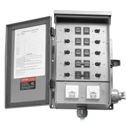 VEVOR Manual Transfer Switch, 50-Amp 10-Circuit, Prewired Generator Transfer Switch Kit with CS6375 Plug Power Inlet Box, Double-Throw Switch, NEMA 3R, Mechanical Watt Meter, for 12500W Generators