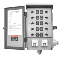 VEVOR Manual Transfer Switch, 50-Amp 10-Circuit, Prewired Generator Transfer Switch Kit with CS6375 Plug Power Inlet Box, Double-Throw Switch, NEMA 3R, Mechanical Watt Meter, for 12500W Generators