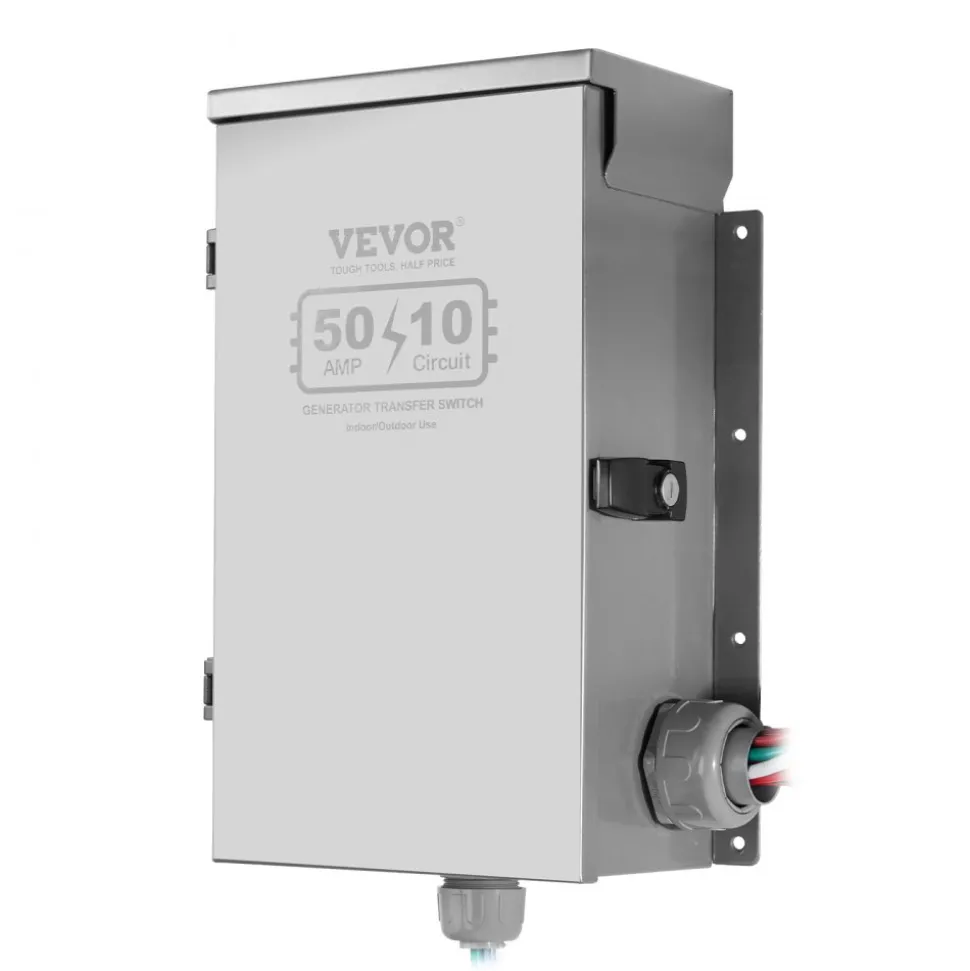VEVOR Manual Transfer Switch, 50-Amp 10-Circuit, Prewired Generator Transfer Switch Kit with CS6375 Plug Power Inlet Box, Double-Throw Switch, NEMA 3R, Mechanical Watt Meter, for 12500W Generators