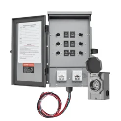 VEVOR Manual Transfer Switch, 30-Amp 6-Circuit, Prewired Generator Transfer Switch Kit with NEMA L14-30P Power Inlet Box, Double-Throw Switch, NEMA 3R, Mechanical Watt Meter, for 7500W Generators