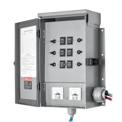 VEVOR Manual Transfer Switch, 30-Amp 6-Circuit, Prewired Generator Transfer Switch Kit with NEMA L14-30P Power Inlet Box, Double-Throw Switch, NEMA 3R, Mechanical Watt Meter, for 7500W Generators
