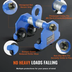 VEVOR Manual Trolley, 4400 lbs/2 Ton Load Capacity, Push Beam Trolley with Dual Wheels, Adjustable for I-Beam Flange Width 2.5