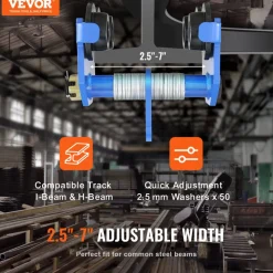 VEVOR Manual Trolley, 4400 lbs/2 Ton Load Capacity, Push Beam Trolley with Dual Wheels, Adjustable for I-Beam Flange Width 2.5
