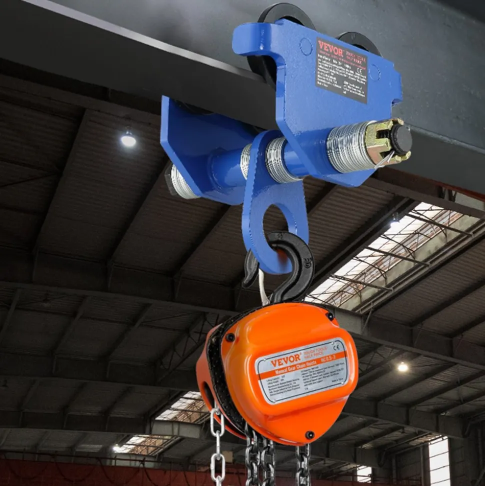 VEVOR Manual Trolley, 4400 lbs/2 Ton Load Capacity, Push Beam Trolley with Dual Wheels, Adjustable for I-Beam Flange Width 2.5" to 7", Heavy Duty Alloy Steel Garage Hoist for Straight Curved I Beam