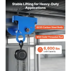 VEVOR Manual Trolley, 6600 lbs/3 Ton Load Capacity, Push Beam Trolley with Dual Wheels, Adjustable for I-Beam Flange Width 2.5