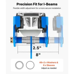 VEVOR Manual Trolley, 6600 lbs/3 Ton Load Capacity, Push Beam Trolley with Dual Wheels, Adjustable for I-Beam Flange Width 2.5