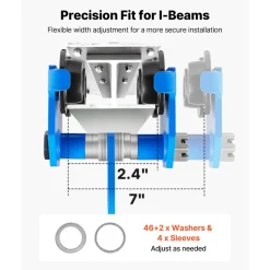 VEVOR Manual Trolley, 4400 lbs/2 Ton Load Capacity, Push Beam Trolley with Dual Wheels, Adjustable for I-Beam Flange Width 2.4
