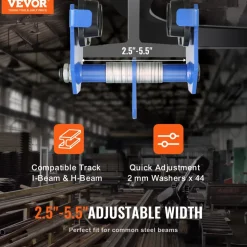 VEVOR Manual Trolley, 1100 lbs/0.5 Ton Load Capacity Push Beam Trolley with Dual Wheels, Adjustable for I-Beam Flange Width 2.5