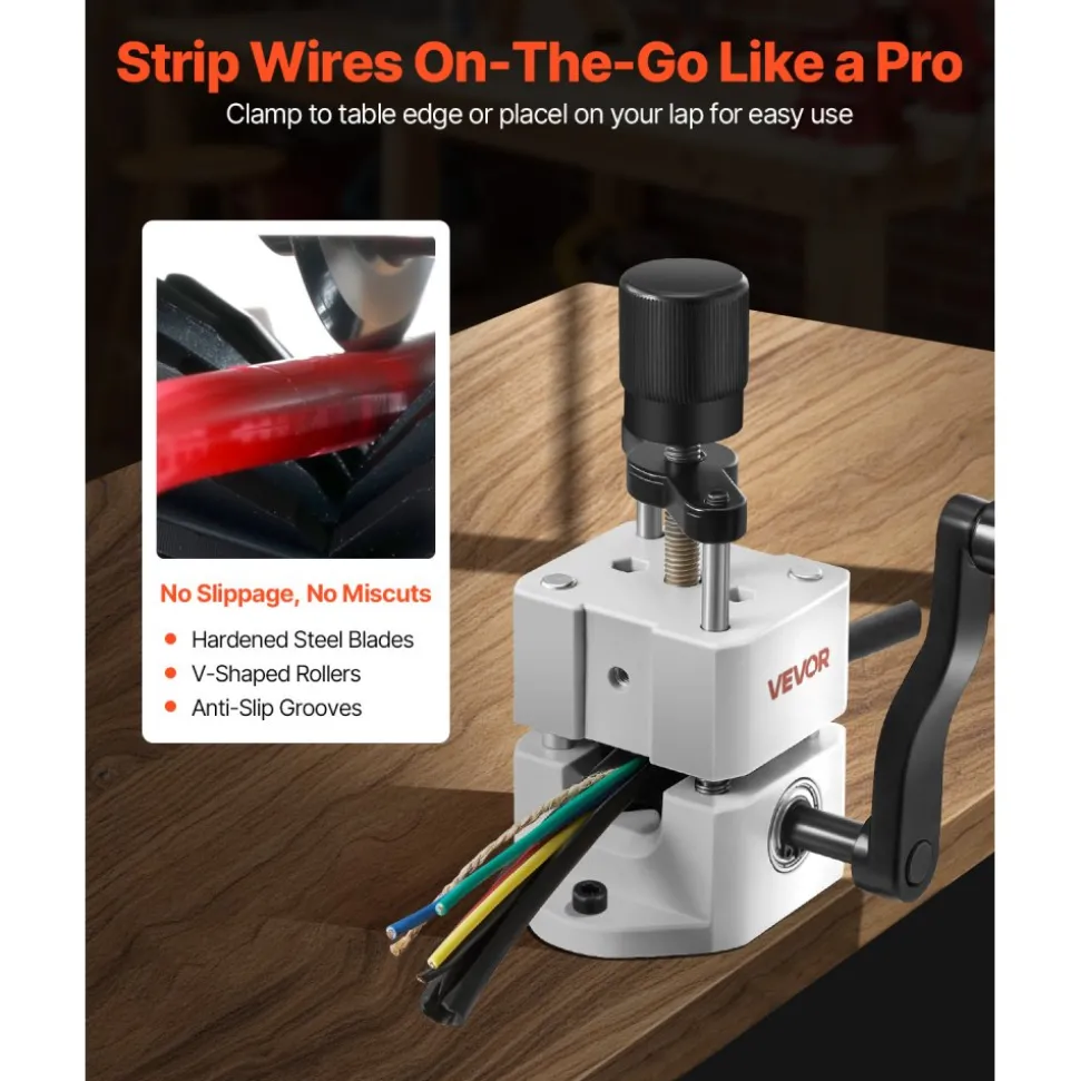 VEVOR Manual Wire Stripping Machine, 0.06-1 in, Portable Copper Stripper with Hand Crank or Drill Powered, 64Mn Quenched Blades, 45# Steel Rollers, ABS & PC Wire Peeler, for Scrap Copper Recycling