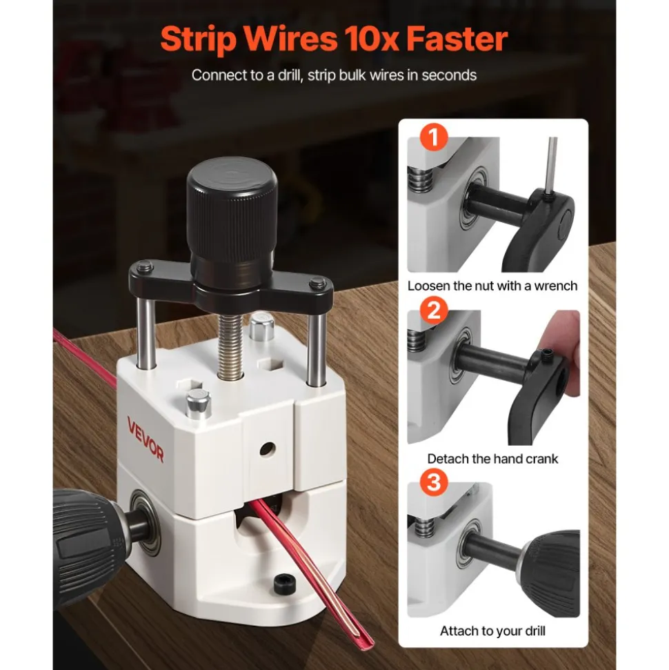 VEVOR Manual Wire Stripping Machine, 0.06-1 in, Portable Copper Stripper with Hand Crank or Drill Powered, 64Mn Quenched Blades, 45# Steel Rollers, ABS & PC Wire Peeler, for Scrap Copper Recycling