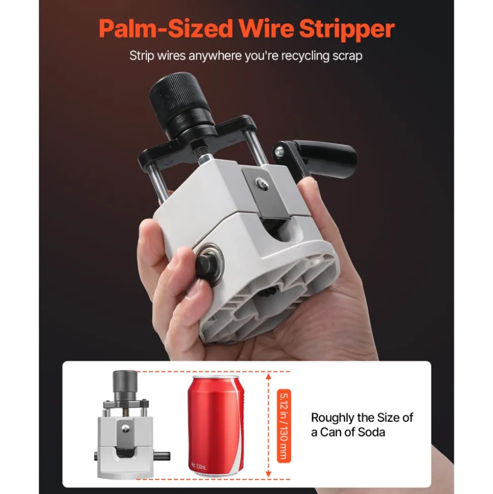 VEVOR Manual Wire Stripping Machine, 0.06-1 in, Portable Copper Stripper with Hand Crank or Drill Powered, 64Mn Quenched Blades, 45# Steel Rollers, ABS & PC Wire Peeler, for Scrap Copper Recycling