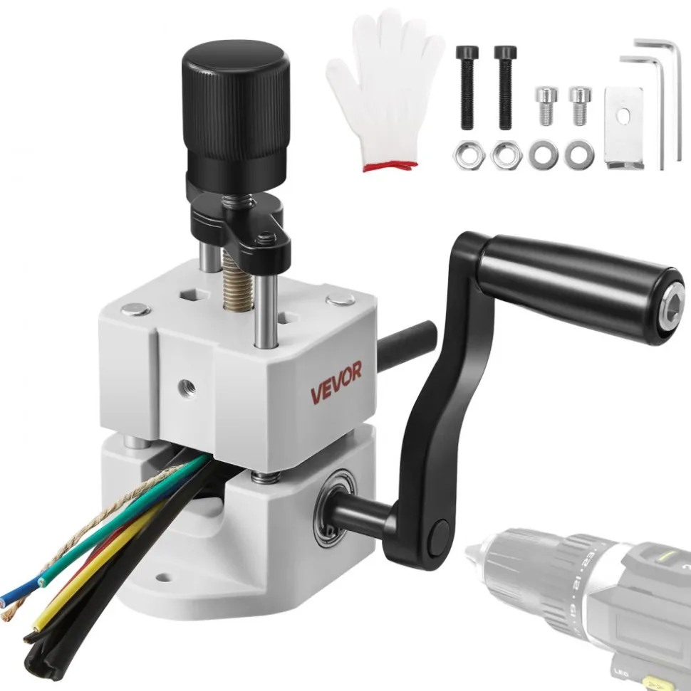 VEVOR Manual Wire Stripping Machine, 0.06-1 in, Portable Copper Stripper with Hand Crank or Drill Powered, 64Mn Quenched Blades, 45# Steel Rollers, ABS & PC Wire Peeler, for Scrap Copper Recycling