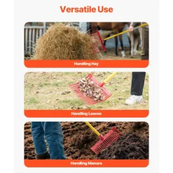 VEVOR Manure Fork, 18 Angled Tines, Horse Manure Rake with Long Fiberglass Handle, 61 in Durable Plastic Pitchfork Muck Rake Tool for Gardening Horse Stall Stable Grass Hay Cleaning Farm Work