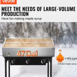 VEVOR Maple Syrup Evaporator Pan, 47 Gallon, 683 Cups of 8.8oz Maple Syrup, Flat Evaporator Pan with Thermometer, 1 Valve and 3 Heating Methods, Stainless Steel Maple Syrup Pan for Home, Outdoor