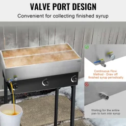 VEVOR Maple Syrup Evaporator Pan, 47 Gallon, 683 Cups of 8.8oz Maple Syrup, Flat Evaporator Pan with Thermometer, 1 Valve and 3 Heating Methods, Stainless Steel Maple Syrup Pan for Home, Outdoor
