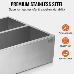 VEVOR Maple Syrup Evaporator Pan, 47 Gallon, 683 Cups of 8.8oz Maple Syrup, Flat Evaporator Pan with Thermometer, 1 Valve and 3 Heating Methods, Stainless Steel Maple Syrup Pan for Home, Outdoor