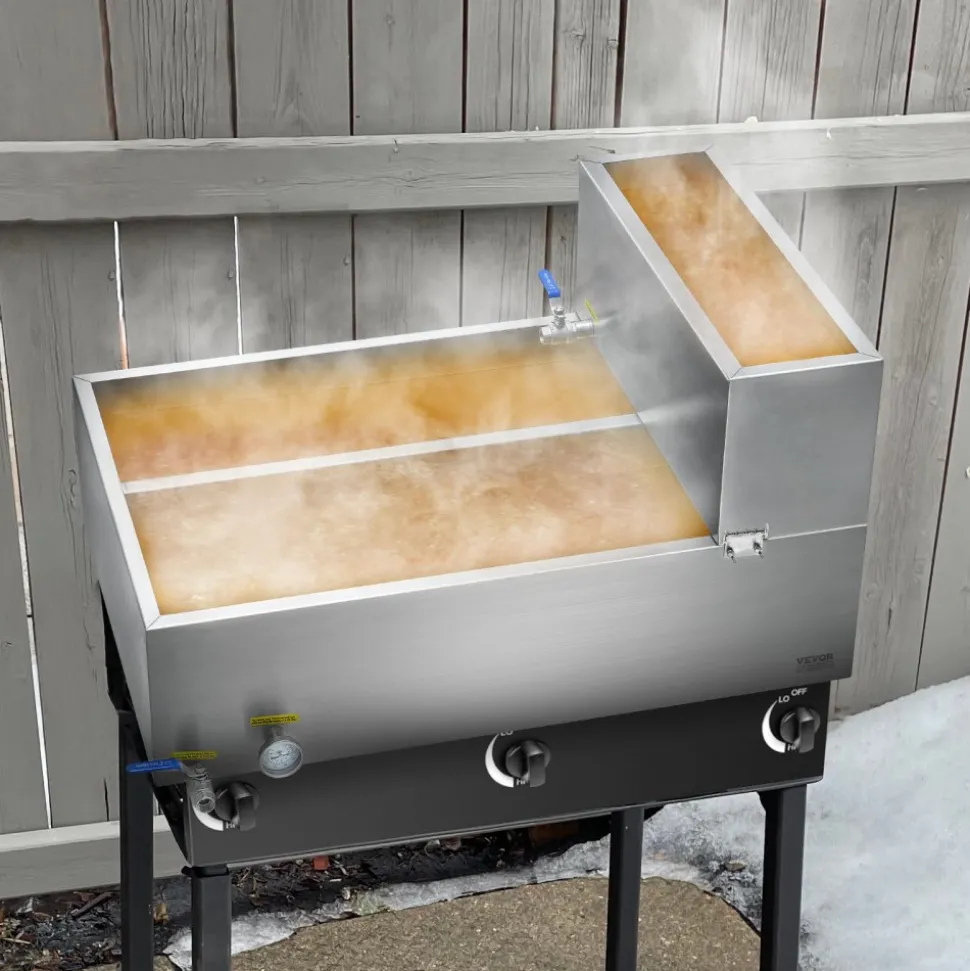 VEVOR Maple Syrup Evaporator Pan, 35 Gallon, 509 Cups of 8.8oz Maple Syrup, Flat Evaporator Pan with Thermometer, 2 Valves and 3 Heating Methods, 304 Stainless Steel Maple Syrup Pan for Home, Outdoor