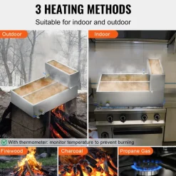 VEVOR Maple Syrup Evaporator Pan, 35 Gallon, 509 Cups of 8.8oz Maple Syrup, Flat Evaporator Pan with Thermometer, 2 Valves and 3 Heating Methods, 304 Stainless Steel Maple Syrup Pan for Home, Outdoor