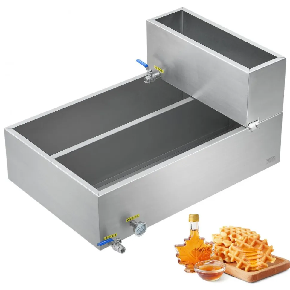VEVOR Maple Syrup Evaporator Pan, 35 Gallon, 509 Cups of 8.8oz Maple Syrup, Flat Evaporator Pan with Thermometer, 2 Valves and 3 Heating Methods, 304 Stainless Steel Maple Syrup Pan for Home, Outdoor