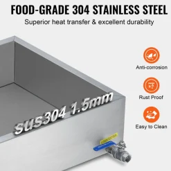 VEVOR Maple Syrup Evaporator Pan, 11.2 Gallon, 162 Cups of 8.8oz Maple Syrup, Flat Evaporator Pan with 1 Valve and 3 Heating Methods, 304 Stainless Steel Maple Syrup Pan for Home, Outdoor