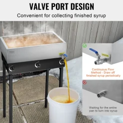 VEVOR Maple Syrup Evaporator Pan, 11.2 Gallon, 162 Cups of 8.8oz Maple Syrup, Flat Evaporator Pan with 1 Valve and 3 Heating Methods, 304 Stainless Steel Maple Syrup Pan for Home, Outdoor