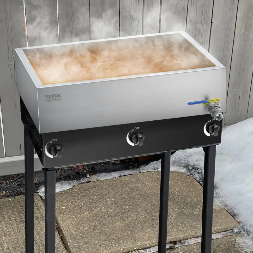 VEVOR Maple Syrup Evaporator Pan, 11.2 Gallon, 162 Cups of 8.8oz Maple Syrup, Flat Evaporator Pan with 1 Valve and 3 Heating Methods, 304 Stainless Steel Maple Syrup Pan for Home, Outdoor