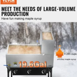 VEVOR Maple Syrup Evaporator Pan, 19.6 Gallon, 285 Cups of 8.8oz Maple Syrup, Flat Evaporator Pan with Thermometer, 2 Valves and 3 Heating Methods, 304 Stainless Steel Maple Syrup Pan for Home, Outdoor