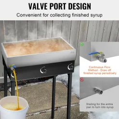 VEVOR Maple Syrup Evaporator Pan, 22.4 Gallon, 325 Cups of 8.8oz Maple Syrup, Flat Evaporator Pan with 1 Valve and 3 Heating Methods, 304 Stainless Steel Maple Syrup Pan for Home, Outdoor