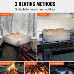 VEVOR Maple Syrup Evaporator Pan, 17.5 Gallon, 254 Cups of 8.8oz Maple Syrup, Flat Evaporator Pan with 1 Valve and 3 Heating Methods, 304 Stainless Steel Maple Syrup Pan for Home, Outdoor