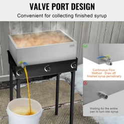 VEVOR Maple Syrup Evaporator Pan, 17.5 Gallon, 254 Cups of 8.8oz Maple Syrup, Flat Evaporator Pan with 1 Valve and 3 Heating Methods, 304 Stainless Steel Maple Syrup Pan for Home, Outdoor