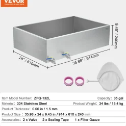 VEVOR Maple Syrup Evaporator Pan, 35 Gallon, 509 Cups of 8.8oz Maple Syrup, Flat Evaporator Pan with 2 Valves and 3 Heating Methods, 304 Stainless Steel Maple Syrup Pan for Home, Outdoor