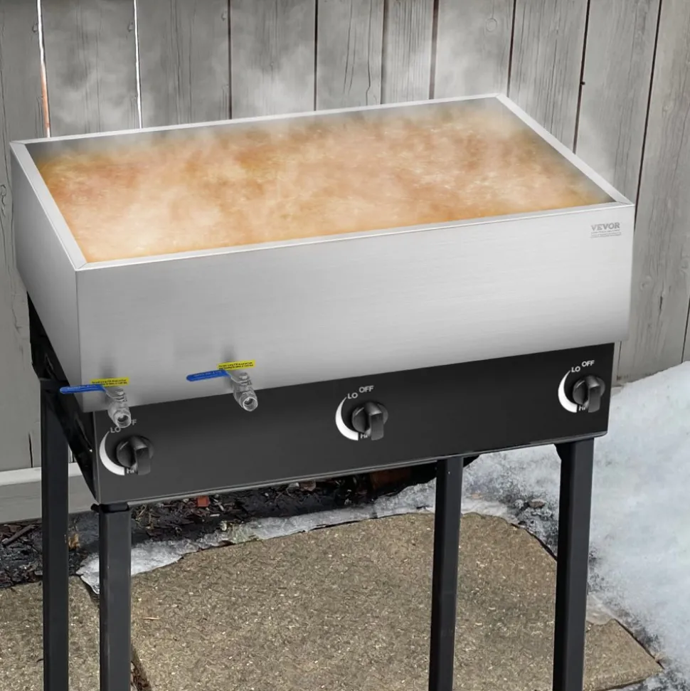 VEVOR Maple Syrup Evaporator Pan, 35 Gallon, 509 Cups of 8.8oz Maple Syrup, Flat Evaporator Pan with 2 Valves and 3 Heating Methods, 304 Stainless Steel Maple Syrup Pan for Home, Outdoor