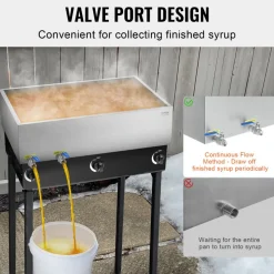 VEVOR Maple Syrup Evaporator Pan, 35 Gallon, 509 Cups of 8.8oz Maple Syrup, Flat Evaporator Pan with 2 Valves and 3 Heating Methods, 304 Stainless Steel Maple Syrup Pan for Home, Outdoor