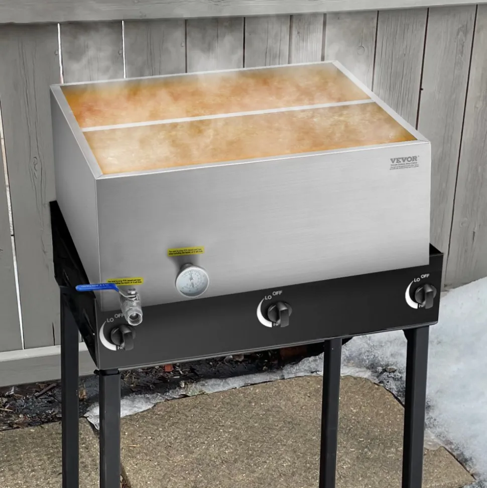 VEVOR Maple Syrup Evaporator Pan, 23.6 Gallon, 343 Cups of 8.8oz Maple Syrup, Flat Evaporator Pan with Thermometer, 1 Valve and 3 Heating Methods, 304 Stainless Steel Maple Syrup Pan for Home, Outdoor