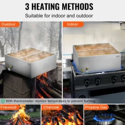 VEVOR Maple Syrup Evaporator Pan, 23.6 Gallon, 343 Cups of 8.8oz Maple Syrup, Flat Evaporator Pan with Thermometer, 1 Valve and 3 Heating Methods, 304 Stainless Steel Maple Syrup Pan for Home, Outdoor