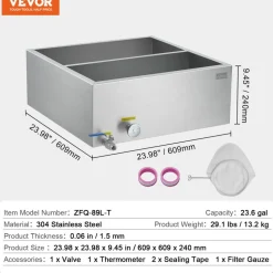VEVOR Maple Syrup Evaporator Pan, 23.6 Gallon, 343 Cups of 8.8oz Maple Syrup, Flat Evaporator Pan with Thermometer, 1 Valve and 3 Heating Methods, 304 Stainless Steel Maple Syrup Pan for Home, Outdoor