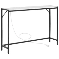 VEVOR Marble Console Table, Modern Narrow Long Console Table with Power Outlet, Thin Sofa Side Table with Iron Tubes, Anti-Tip Device and Triangular Support for Living Room, Hallway, Entryway, Foyer