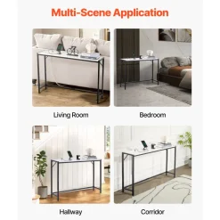 VEVOR Marble Console Table, Modern Narrow Long Console Table with Power Outlet, Thin Sofa Side Table with Iron Tubes, Anti-Tip Device and Triangular Support for Living Room, Hallway, Entryway, Foyer