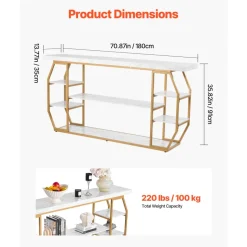 VEVOR Marble Console Table, 3 Tiers Modern Console Table for Open Storage, Golden Geometric Table with Iron Tubes, Anti-Tip Device and Triangular Support for Living Room, Hallway, Entryway, Foyer