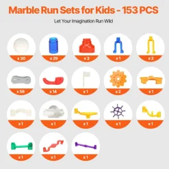 VEVOR Marble Run Set, 153 PCS with Motorized Elevator, with 30 Plastic Marbles, Marble Maze Building Block Brain Game, Educational Learning Race Track STEM Toys, for Kids, Boys, Girls Ages 3 + Years