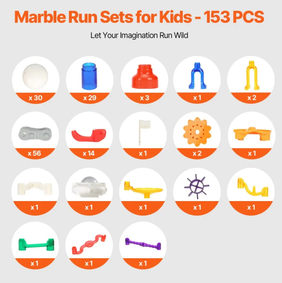 VEVOR Marble Run Set, 153 PCS with Motorized Elevator, with 30 Plastic Marbles, Marble Maze Building Block Brain Game, Educational Learning Race Track STEM Toys, for Kids, Boys, Girls Ages 3 + Years
