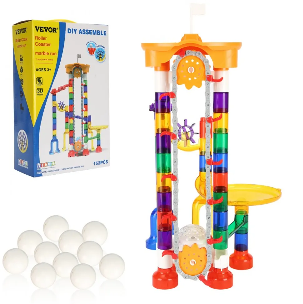 VEVOR Marble Run Set, 153 PCS with Motorized Elevator, with 30 Plastic Marbles, Marble Maze Building Block Brain Game, Educational Learning Race Track STEM Toys, for Kids, Boys, Girls Ages 3 + Years